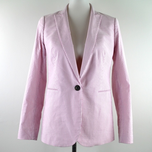 J. Crew Jackets & Blazers - J. Crew Parke Pink White Stripe Seersucker Single Breasted Blazer Jacket 4